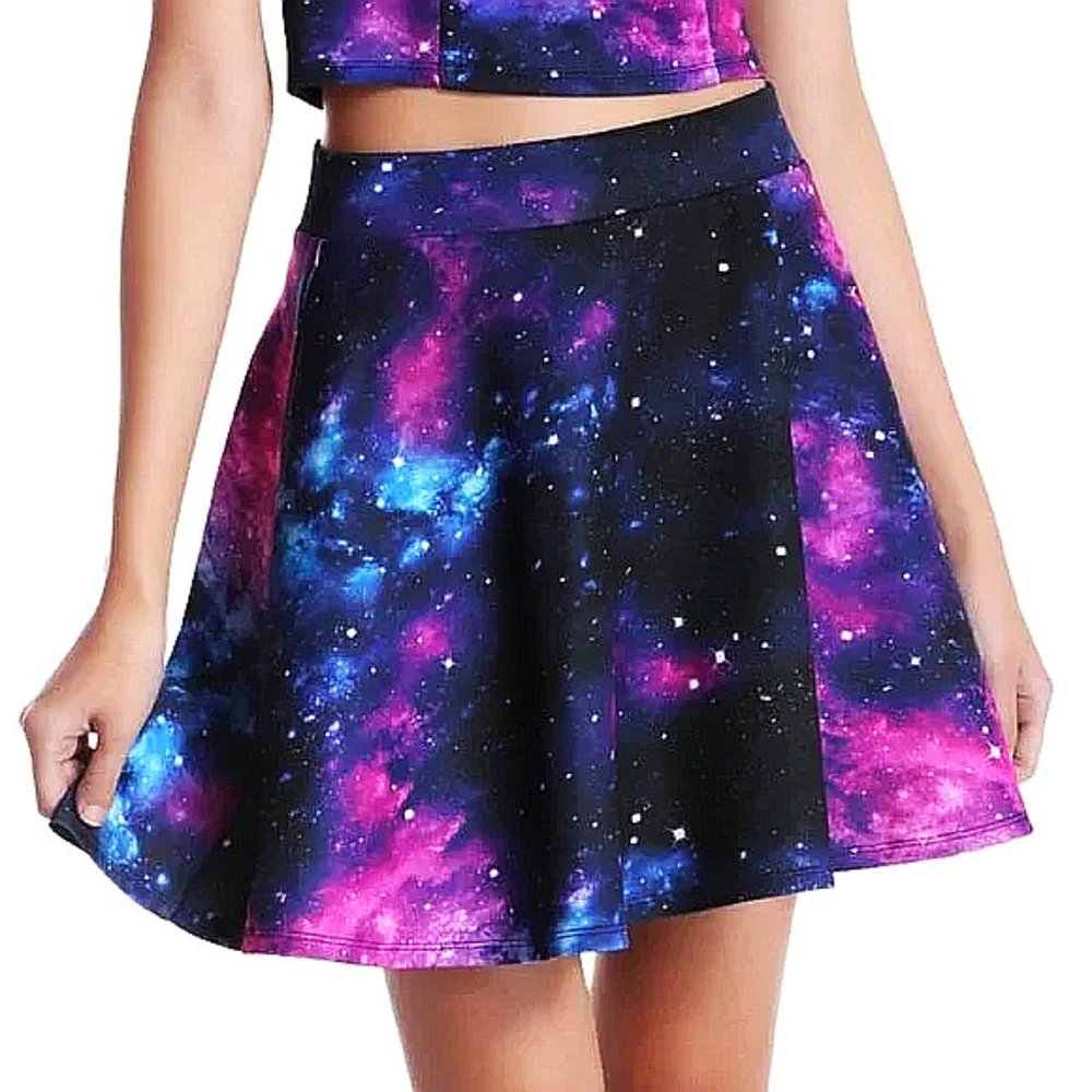 WOMEN'S HOT TOPIC SKIRT SPACE GALAXY ROUND SKATER SKIRT SIZE MEDIUM STRETCHY